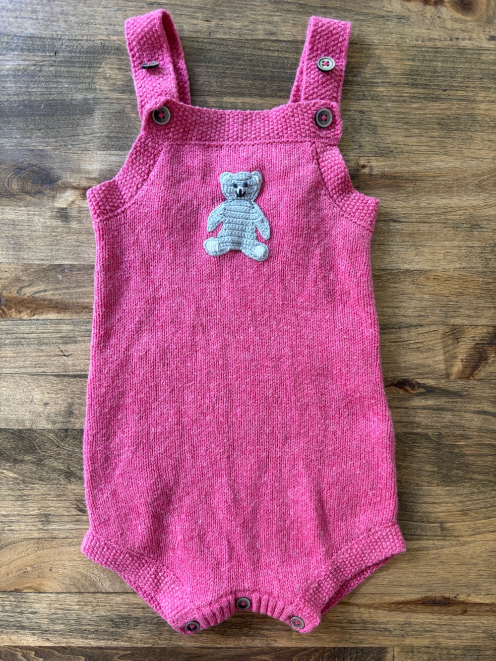 RARE Baby Boden Hot Pink Embroidered Bear Sweater Romper